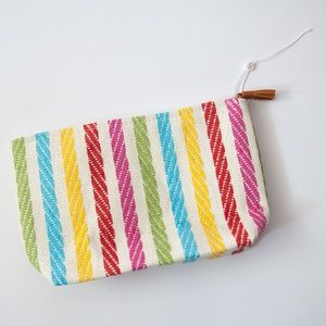 Shiraleah Woven Paper Straw Rainbow Stripes Clutch/Toiletry Bag